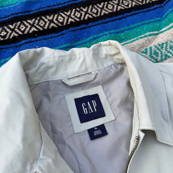 Men's Gap White Tan Zip Up Lined Eisenhower Casual Light Work Jacket Coat Sz XL - Picture 3 of 6